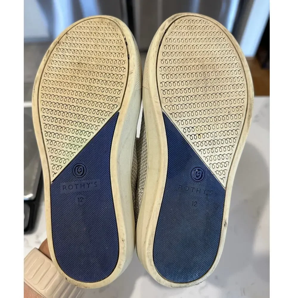 Rothy's Kids Sneaker Diamond Twill Silver Shimmer Washable Size 12 EUC